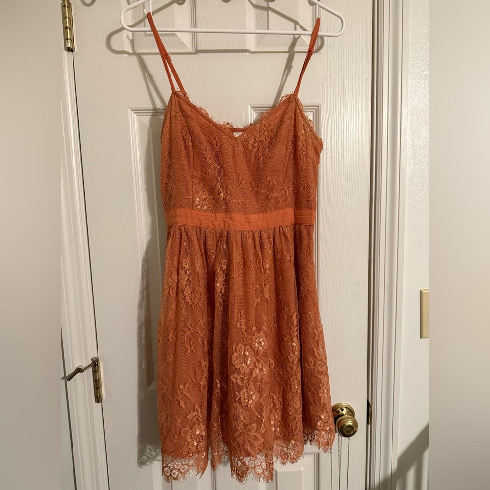 Burnt Orange Lace Mini Dress